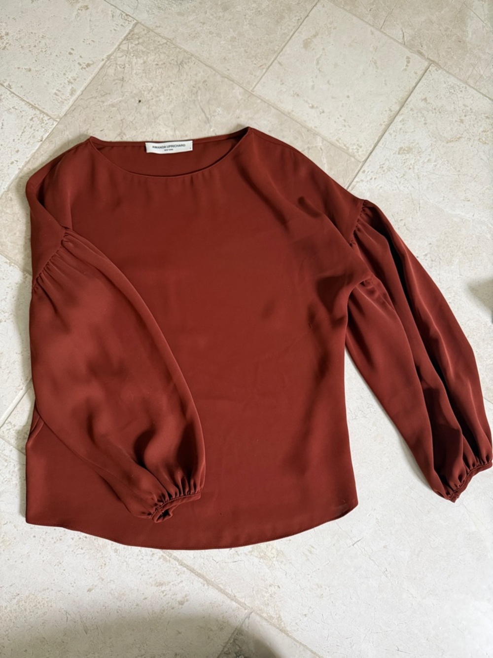 Amanda Uprichard Rust Brown Long-Sleeve Blouson Top